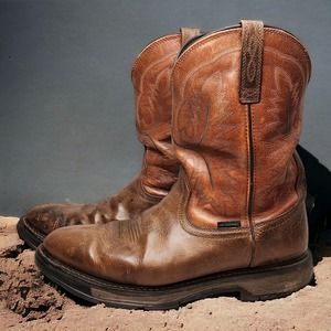 Ariat Work Boots Men ASTM F2892-17 EH Size 14D Round Toe Lt Brown & Blue ATS Max